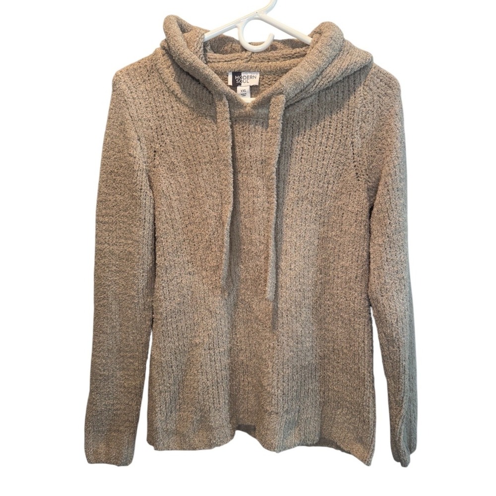 Modern Soul Womens Tan Chenille Hooded Pullover SweaterXXS NEW Cozy Loungewear